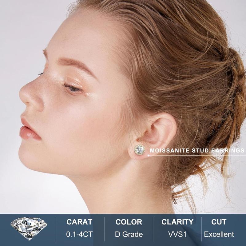 💎 18k Gold-Plated Halo Stud EarringsLab-Created Moissanite Earring S925 SterlingSilver Moissanite Jewelry Perfect BirthdayMother's Day Christmas Gift for Men WomenWedding Set